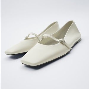 Zara SQUARE TOE LEATHER FLATS TRF 7.5(38)